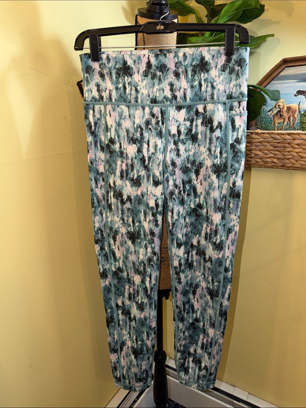 High-Waist Printed Leggings - Green/Pink